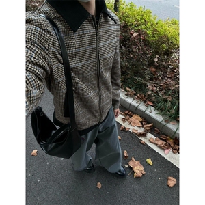 【有货】美式高级感千鸟格拼接撞色短款拉链夹克外套W9328LL-特70图片