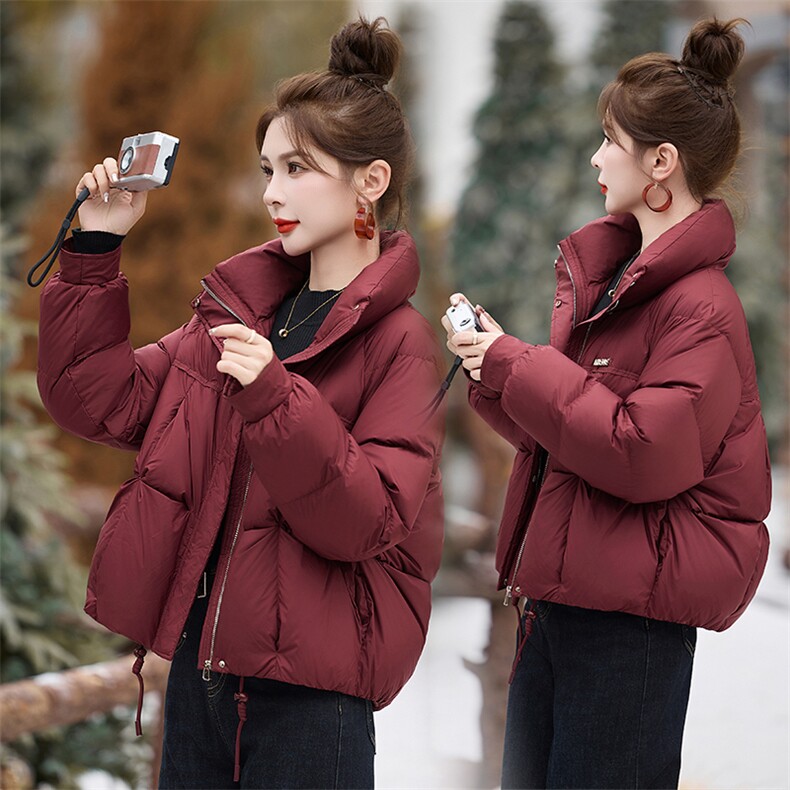 短款羽绒服女2024冬季新款小个子欧货宽松洋气红色加厚立领面包服,女装羽绒服,艾尚靓装