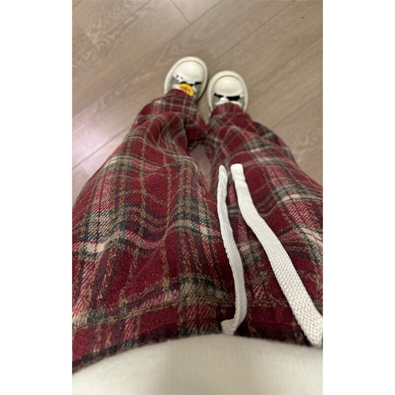 特批P25无差价秋新大码休闲毛呢格子裤男女呢料高级感阔腿裤K1987,男装休闲裤,电商A001-1
