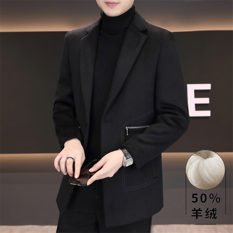 男士毛呢中长款大衣翻领羊毛呢子外套上衣N7917-P180,女装短外套,星座310B-3