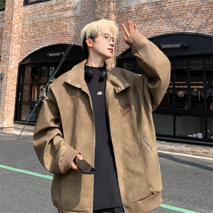 XJ416-特85控148 秋季PU皮衣外套男机车服字母刺绣大码宽松夹克图片
