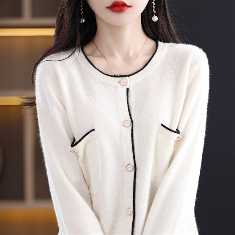 2024秋季新款女士长袖单排扣羊毛开衫通勤百搭，女装羊毛衫，朝辰羊绒