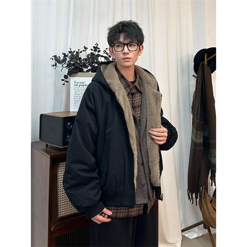 两面穿现货重磅短款座山雕棉衣男女双面穿毛毛绒棉服加厚外套，男装棉衣，电商A486