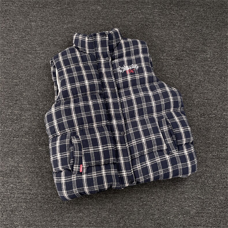 美式格子刺绣立领棉服马甲新款潮流加厚保暖外套,男装棉衣,星座410-6（原星座1304-1）