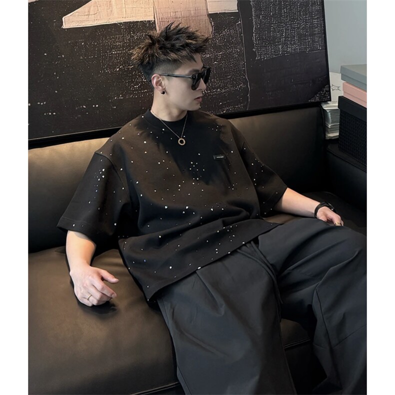 网图300g重磅短袖破洞T恤男潮牌美式宽松半袖上衣C670-P48,男装T恤,星座1213