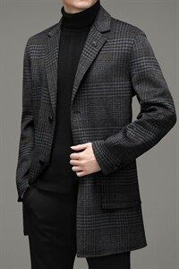 羊毛呢外套男秋冬季中长款西装翻领妮子风衣休闲大衣ZG2806-P315图片