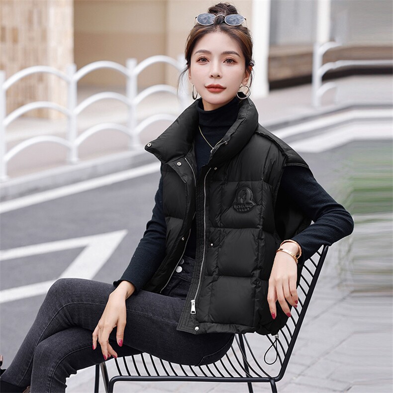 时尚立领拼接棉马甲女秋冬新款无袖保暖外套显瘦百搭短款棉服,女装棉衣/棉服,微微衣阁