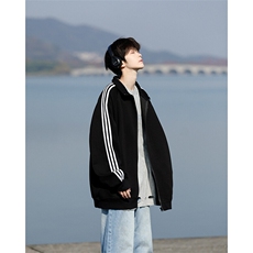 8XL-M三条杠运动卫衣特大码美式条纹立领夹克开衫外套JK5205/P65，男装夹克，电商B238