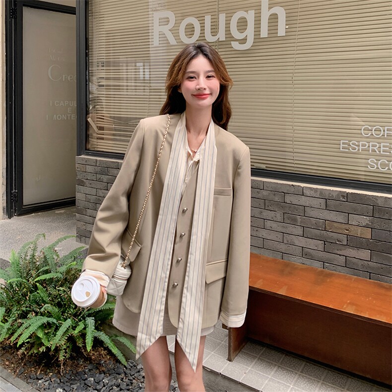 法式小香风蝴蝶结西装外套女2024秋季新款温柔风气质小个子小西服,女装西装,2C029