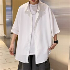 新款韩版宽松百搭休闲上衣纯色五分袖衬衣2023夏季W3081-P23，男装衬衫，星座512-2