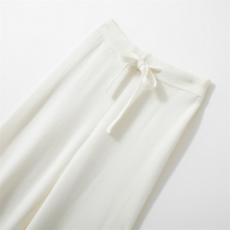 新款针织阔腿裤女高腰弹力垂感加厚保暖小个子拖地裤显瘦直筒裤子，女装休闲裤，欣美羊绒