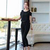 时尚显瘦绿色露肩连体裤女夏季新款气质高腰阔腿裤套装，女装连体裤，贵人树