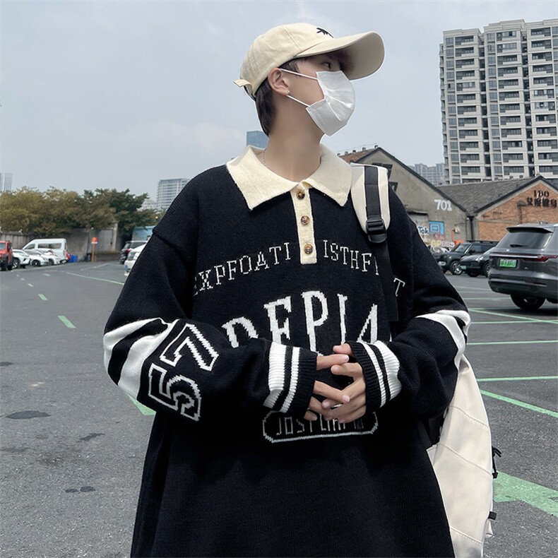 新款POLO领针织毛衣男韩版ins潮流字母拼色宽松上衣W5552-P42,男装针织衫/毛衣,星座512-3