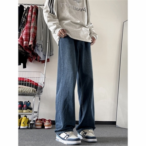 牛仔裤男春秋款美式复古宽松阔腿休闲长裤高街直筒裤子N2020-P45图片