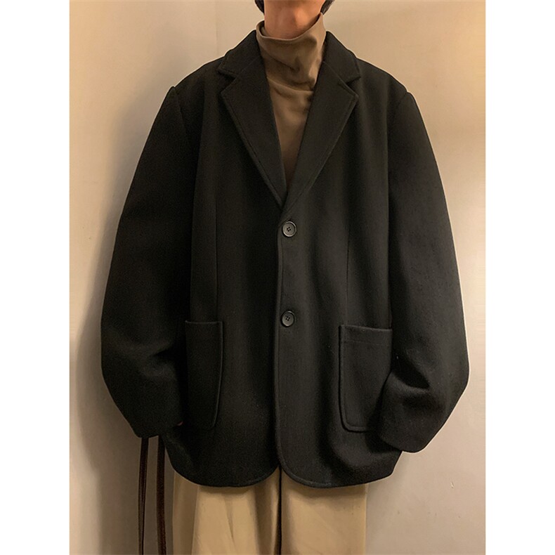 N6169/P95加棉P105冬季新开叉呢料毛呢西服男宽松外套上衣呢大衣图片