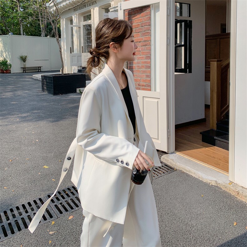 白色休闲西装套装女春季2026超火减龄轻奢高级感气质阔腿裤两件套，女装套装/套裙，浙宝128A