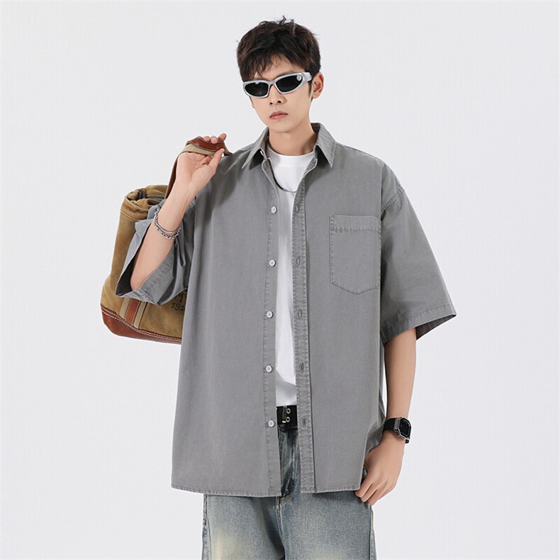 短袖衬衫纯棉夏季五分袖港风潮牌休闲衬衣服A436-0628-P4869,男装衬衫,电商A436