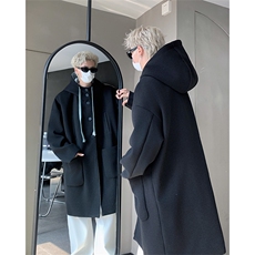 男装长款过膝呢料呢子大衣24冬季呢子连帽外套XZ514-2-F11-P128，男装毛呢大衣，星座514-2(原B239)