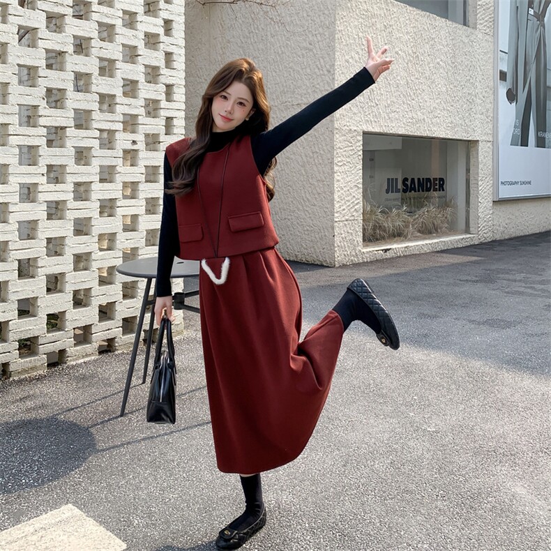 【现货】简约打底+背心+半身裙送包包四件套2D148-2619-P205K305,女装套装/套裙,2D148