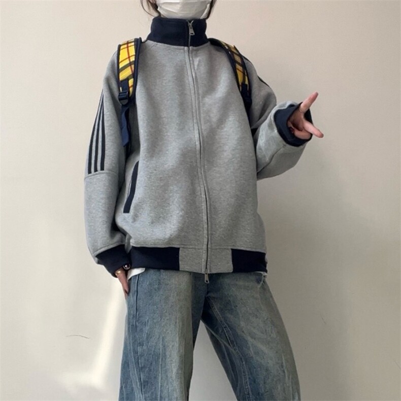 抖音得物高品质26春装美式高街重磅结构拼接织带立领卫衣外套CM42,女装短外套,电商A486-1