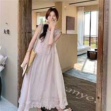 【现货】柔雾粉清新甜美木耳边连衣裙P160-K238，女装连衣裙，网红馆
