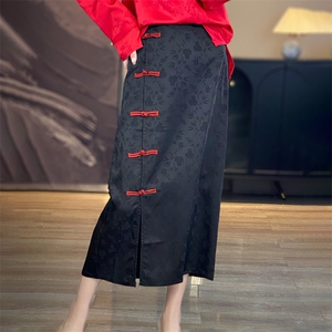 黑色半身裙女春夏中长款高腰显瘦包臀裙复古裙图片