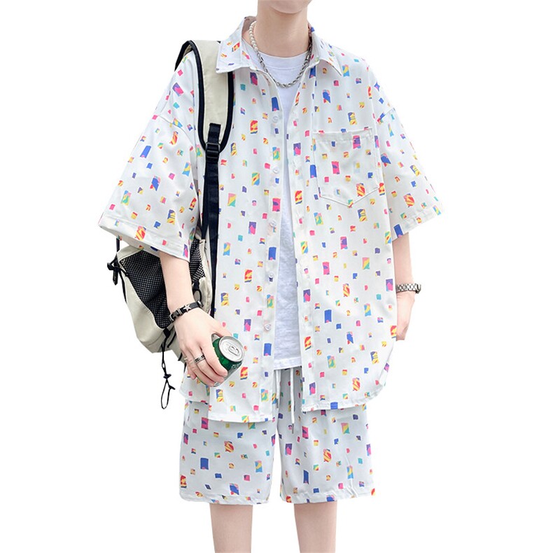 夏季海边沙滩男女同款休闲套装潮牌宽松大码XZ102B-1-TZ2567P55,男装休闲套装,星座102B-1