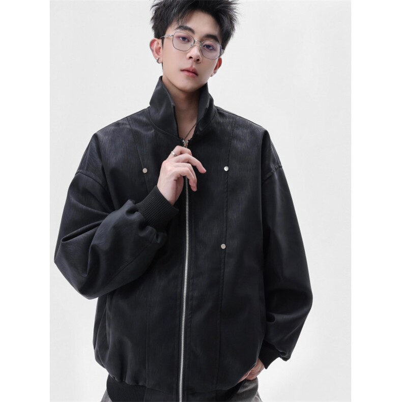 档口美式翻领纹理感PU皮夹克皮衣机车服外套JK508-P70，男装夹克，星座1213