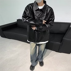 机车皮夹克垫肩男韩版潮流高街帅气宽松2024秋冬ins外套W5970-P72，男装夹克，星座412-2