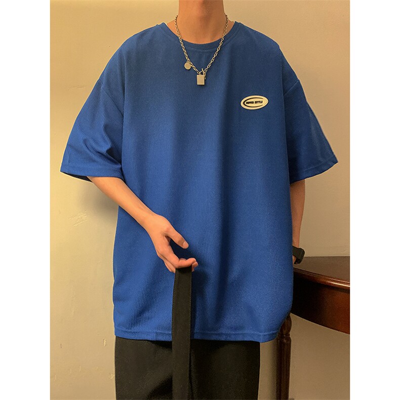 T6055/P20暖色调华夫格夏季新款宽松贴标短袖T恤男上衣大码男,男装T恤,电商A141