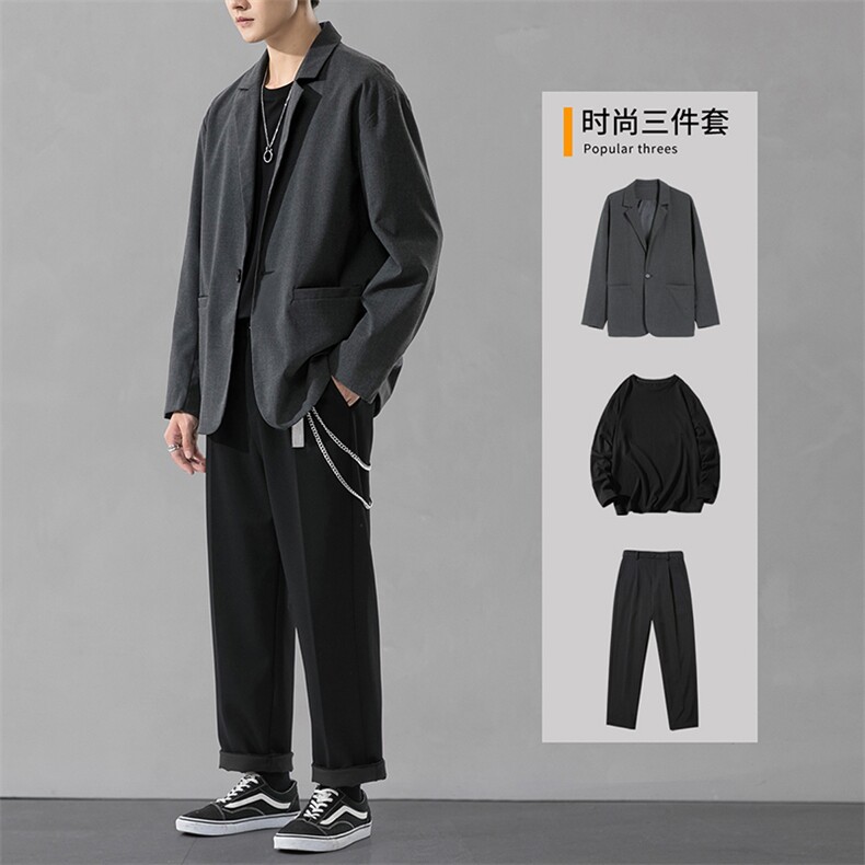 西服套装男士三件套休闲西装外套2021春秋季新款DF149T图片