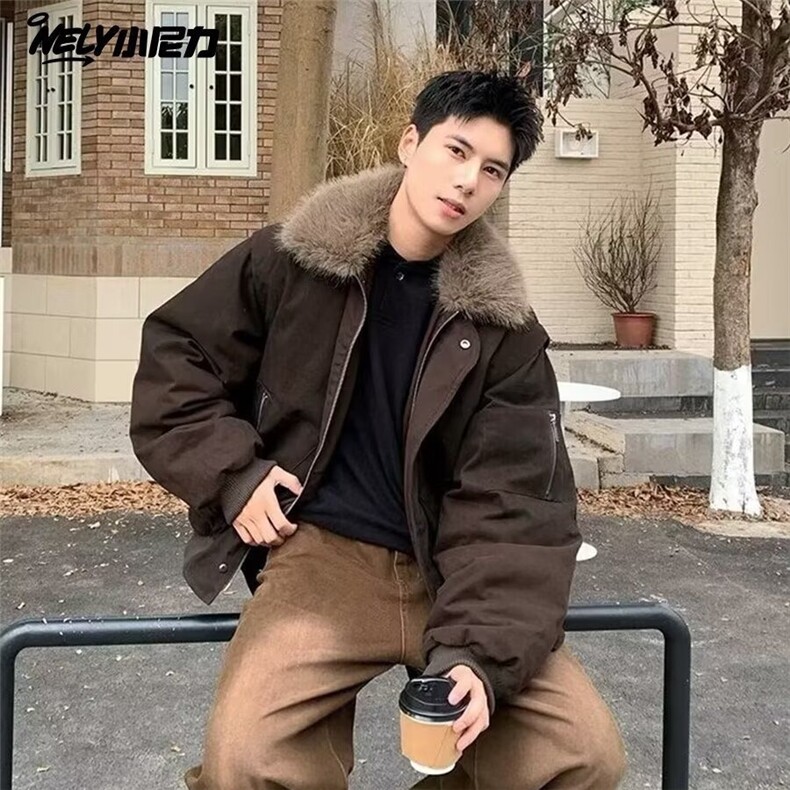 有货DMF485-特批98抖音得物高质量新款可拆卸毛领棉服图片