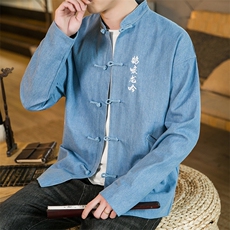 秋装风牛仔唐装潮新中式龙刺绣复古外套盘扣夹克JK22/P150，男装夹克，电商A221A