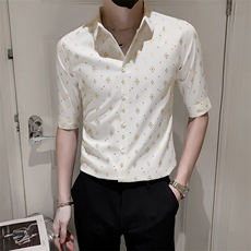 店主风社会小伙男士七分袖衬衫男修身印花衬衣301A-1/CS353/P55，男装衬衫，星座301A-1