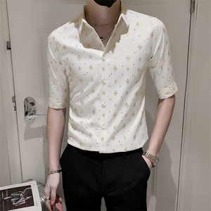 店主风社会小伙男士七分袖衬衫男修身印花衬衣301A-1/CS353/P55图片