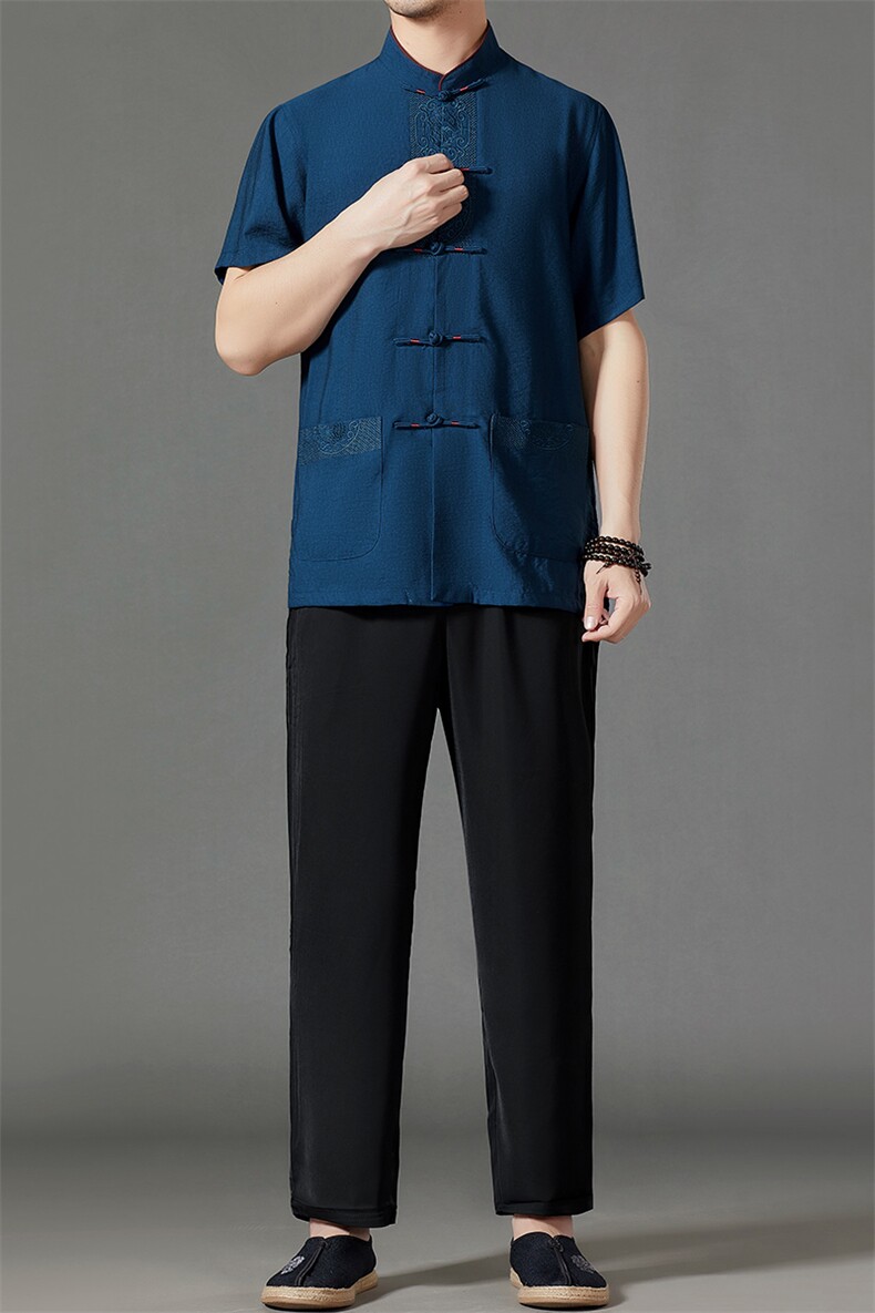 2026夏季薄款高端风冰丝短袖衬衫套装唐装汉服HL23811-P120,男装休闲套装,星座1105-3