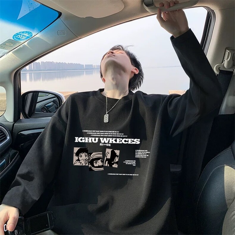 美式纯棉圆领卫衣男春秋季2026新款潮牌宽松内搭动漫印花长袖t恤,男装T恤,星座218-1（原230）