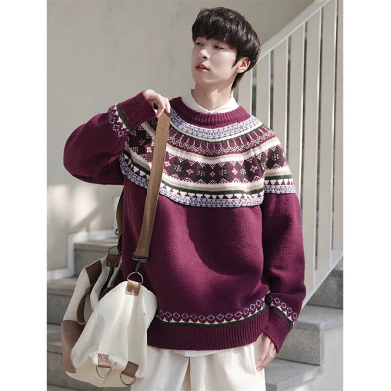 复古提花毛衣男女秋冬新款设计感休闲针织套头外套MA935,男装针织衫/毛衣,星座1116A（原606A-3）