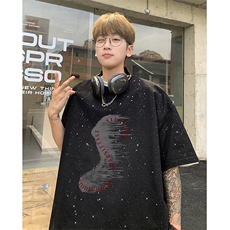 可48小时发货支持抖音得物来样二开美式满天星亮片短袖T恤MTX640，男装T恤，电商A486-1