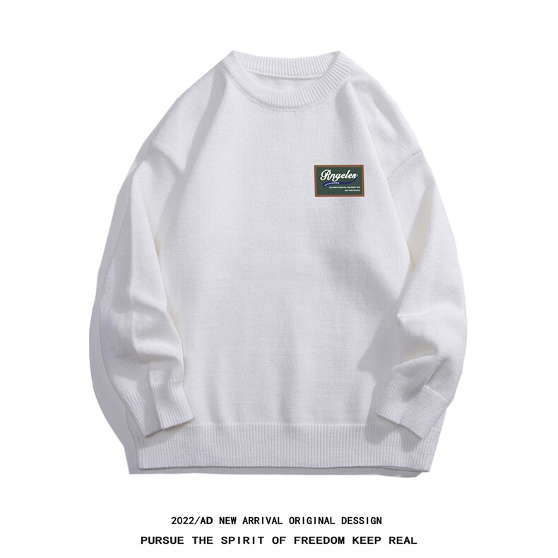 白底22秋冬潮流贴标字母印花纯色保暖圆领套头毛衣M1054P50控68，男装针织衫/毛衣，电商A247-1