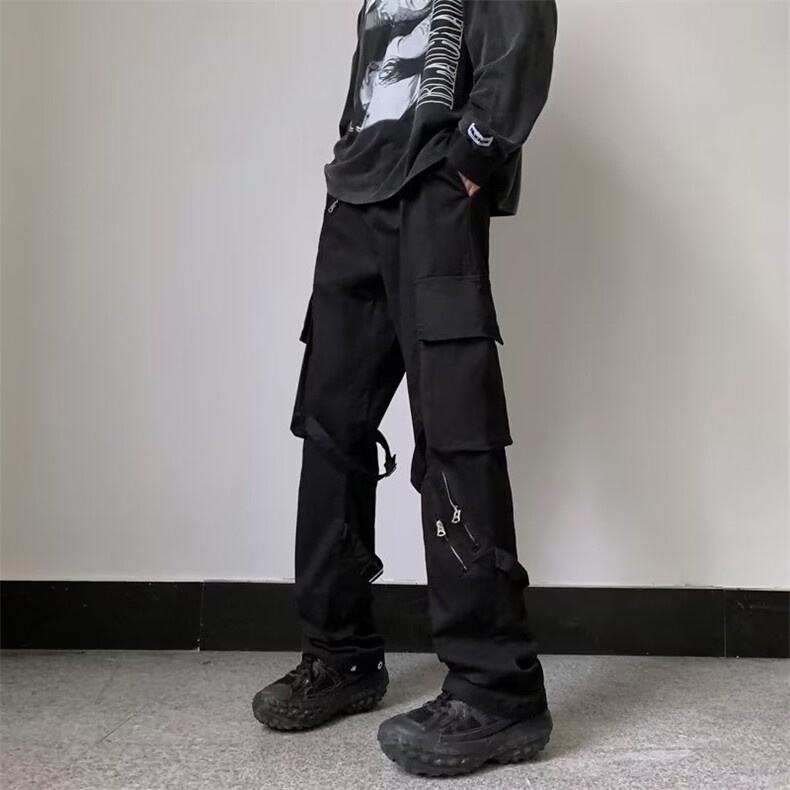 高质量工装裤男港风潮流多口袋高街23春夏季ins直筒裤D1036-P47,男装休闲裤,星座1109-3