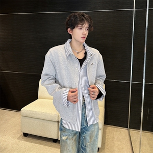 美式复古假两件夹克潮流宽松时尚小香风外套,黑色短鱼尾裙半身裙搭配牛仔外套图片