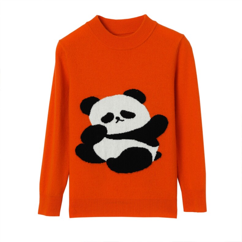 秋冬新款儿童羊毛衫可爱熊猫图案加厚保暖时尚百搭长袖毛衣，童装儿童羊毛衫，乐贝童装
