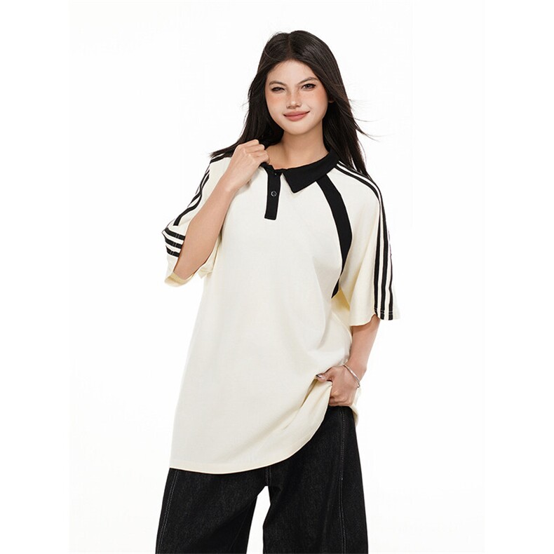 得物抖音高品质二开240克纯棉美式翻领POLO织带中性风短袖T恤,男装T恤,电商A486-1
