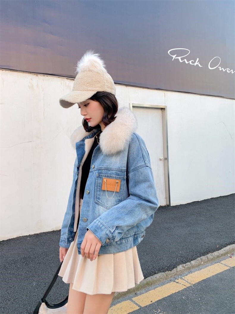 狐狸毛领牛仔派克，女装，雪儿诱惑