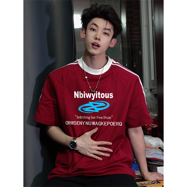 夏季美式高街重磅纯棉三条杠织带撞色男女短袖T恤ZD391-特P30,男装T恤,电商A486