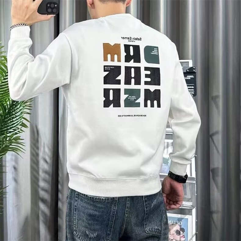 2025新款圆领卫衣港风潮牌秋冬美式复古加绒款高级感打底无帽长袖，男装T恤，星座506A