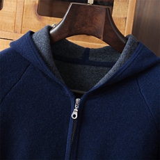 2025年秋季新款百搭男士双色空气层帽衫，男装羊绒套衫，榆莲羊绒