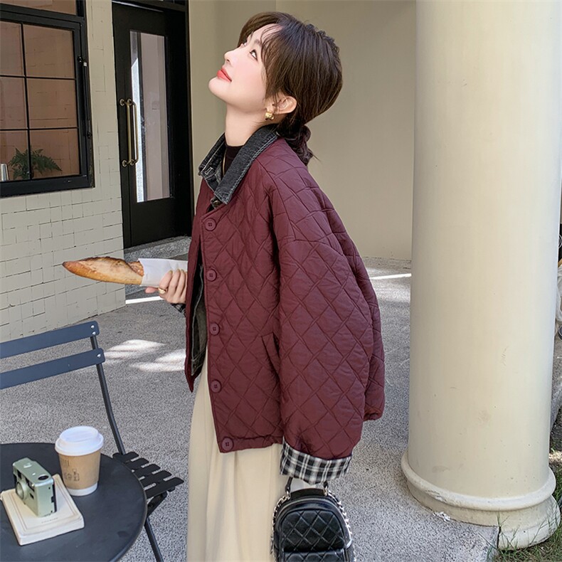 韩版气质牛仔拼接轻薄款棉服女2025冬季新款显瘦加厚短款棉衣棉袄,女装棉衣/棉服,C位