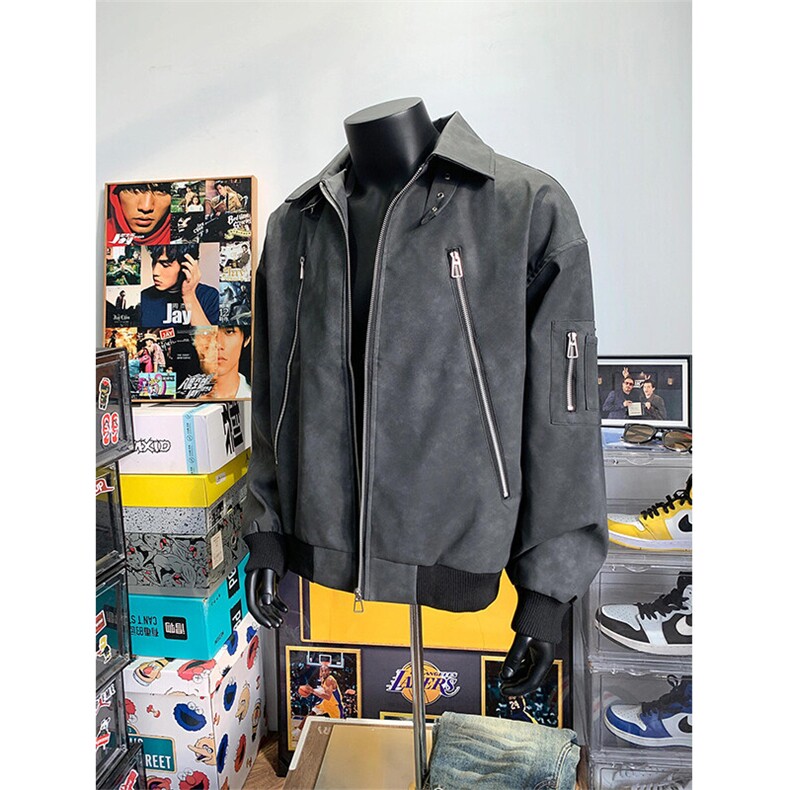 美拉德棕色皮衣外套拉链机车服飞行员夹克JK963特P78,男装夹克,星座908-1